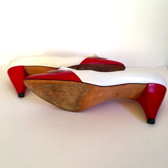Vintage Bruno Magli heeled pump 7 1/2 Red White Leather Made in Italy - Picture 6 of 6